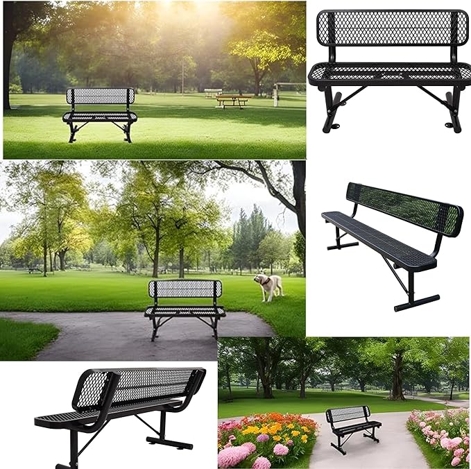 6FT Heavy-Duty Portable Outdoor Bench, Park Benches for Outside, Garden Benches Weatherproof with Backrest & Portable Frame, Commercial-Grade Seat Bench for Park, Garden, School, Shopping Mall