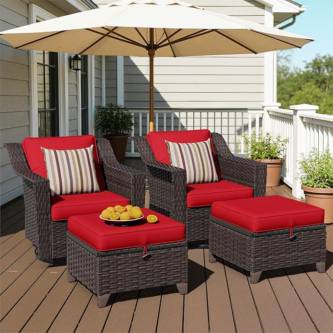 4 Pieces Patio Conversation Furniture Set - 2 Swivel Chairs, 2 Ottomans - Photo 1