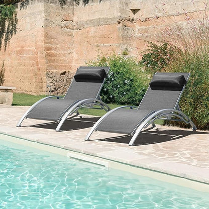 Domi Pool Lounge Chairs Set of 2, Aluminum Adjustable Outdoor Chaise Lounge, All Weather Poolside Chairs for Deck Lawn Poolside, Textilene (Dark Grey)