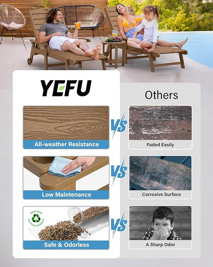 YEFU Chaise Lounge Chairs Set of 4 Outdoor,Pool Lounge Chair with Adjustable Backrest,All Weather Patio Lounge Chair with Cup Holder&Armrest,for Outside,Beach,Deck,Heavy Duty,400lbs Capacity(Teak)