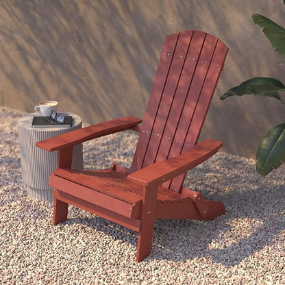 Flash Furniture Charlestown Folding Adirondack Chair - Red - Poly Resin - Indoor/Outdoor - Weather Resistant - Set of 4