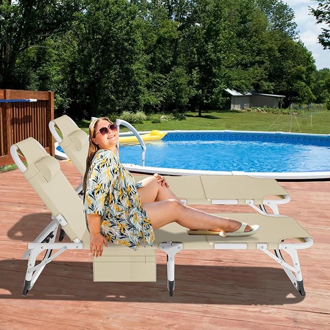 DoCred Heavy Duty XXL Tanning Chair with Face Hole&Mat, Oversized 5-Position Folding Chaise Lounge Chairs for Outside, Portable Beach Lounge Chair for Outdoor Sunbathing Beach Pool Lawn Camping