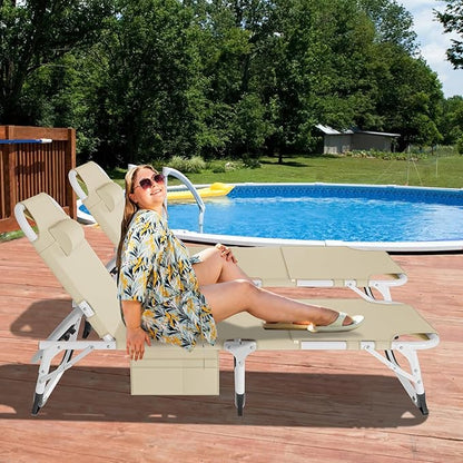 DoCred Heavy Duty XXL Tanning Chair with Face Hole&Mat, Oversized 5-Position Folding Chaise Lounge Chairs for Outside, Portable Beach Lounge Chair for Outdoor Sunbathing Beach Pool Lawn Camping