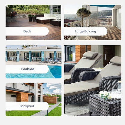 Belord 3 Piece Outdoor Chaise Lounge Patio Recliner - 75 Inch Adjustable Wicker Chaise Lounge with Soft Pillow Removable Cushions, All Weather Rattan Pool Lounge Chair Set 2 Poolside Deck Grey/Grey