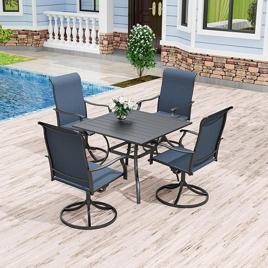 Outdoor Dining Table with 1.57" Umbrella Hole, Picnic Table Metal Steel Square Backyard Bistro Table Outdoor Dining Table for Garden, Poolside, Backyard, Black, 35x35inch