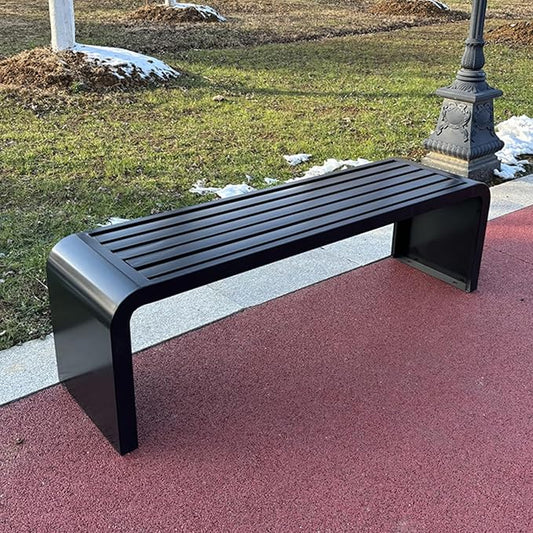 Metal Garden Bench, Weatherproof Backless Patio Benches, Outdoor Park Bench, Front Porch Bench, Pool Deck Bench, Choice of Colours, for Park, Yard, Porch, Lawn(Black,59in/150cm)