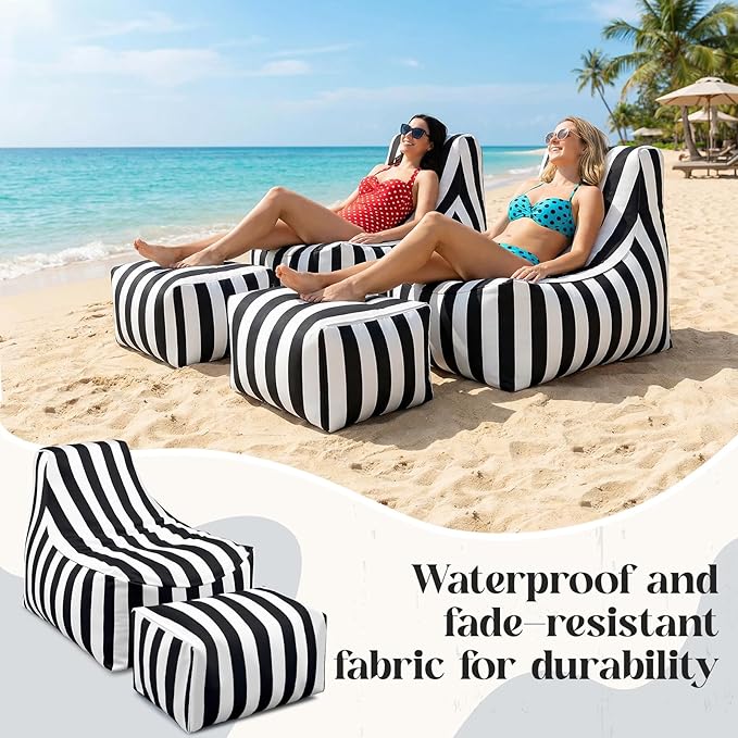 Outdoor Bean Bag Chair with Ottoman, Large Patio Lounge Chair for Adults, Thick Filled Lounger for Pool, Deck - Photo 7