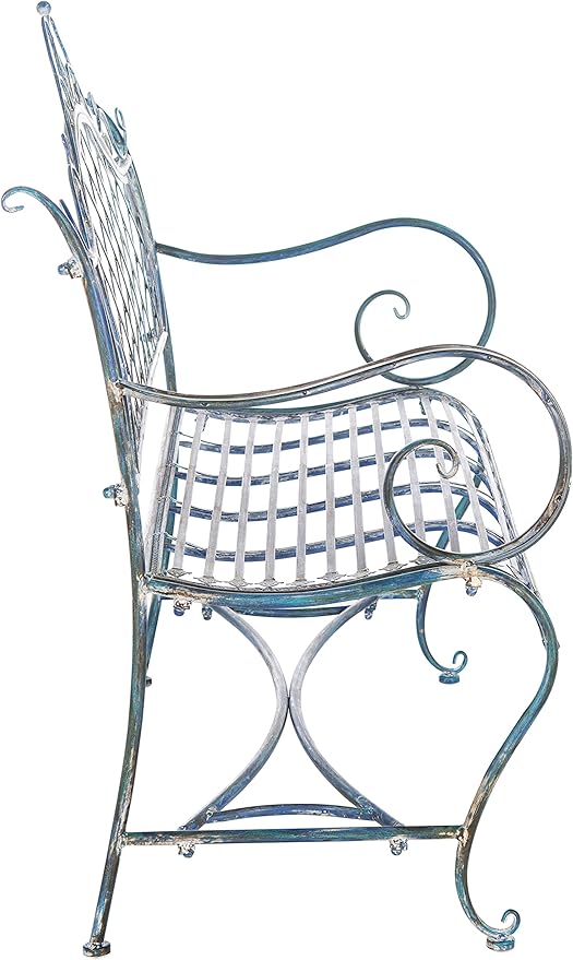 Safavieh PAT5017C Outdoor Collection Abner Antique Blue Wrought Iron 46-inch Garden Bench - Photo 4