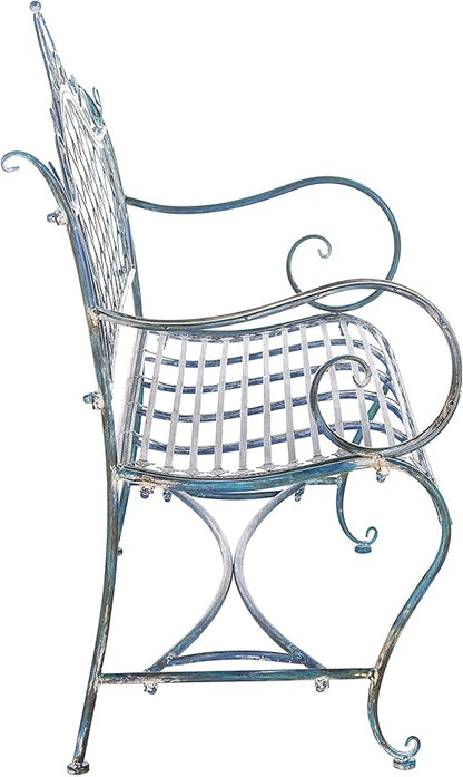 Safavieh PAT5017C Outdoor Collection Abner Antique Blue Wrought Iron 46-inch Garden Bench