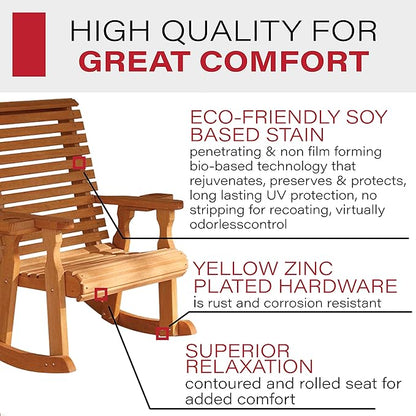 Amish Heavy Duty 600 Lb Roll Back Pressure Treated Rocking Chair with Cupholders (Cedar Stain)