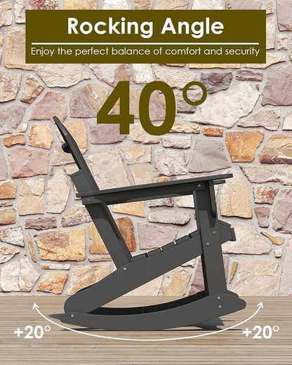 GREENVINES Adirondack Rocking Chairs Set of 2 | HDPE Plastic | Porch Rocker | Chair for Patio Outdoor Deck | All Weather | Black