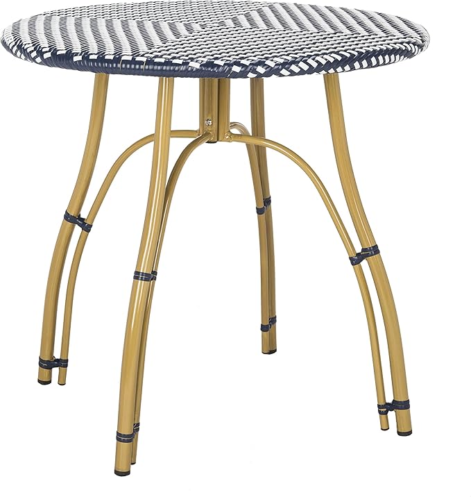 Safavieh PAT4011A Outdoor Collection Kylie Navy and White Rattan Bistro Table