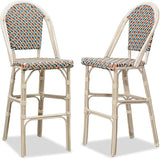 PURPLE LEAF French Bar Stool Set of 2 White Print Finish Patio Bar Stools with Back Rattan Chairs Wicker Bar Height - Photo 1