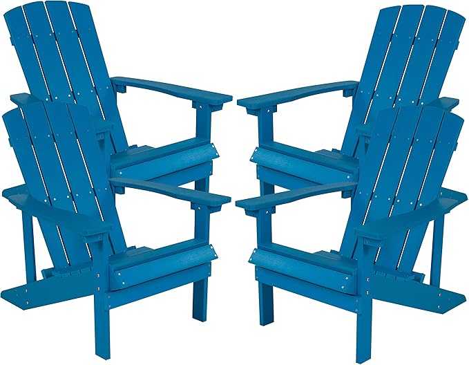 Flash Furniture Charlestown Poly Resin Adirondack Chair - Blue - All Weather - Indoor/Outdoor - Set of 4