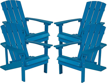 Flash Furniture Charlestown Poly Resin Adirondack Chair - Blue - All Weather - Indoor/Outdoor - Set of 4