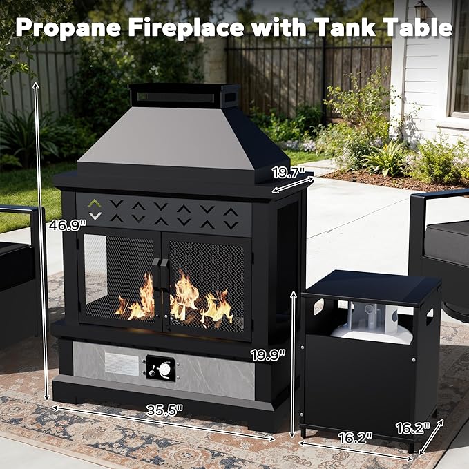 Outdoor Aluminum Furniture Set, 4-Piece Patio Conversation Set, 2 Swivel Chairs, 1 Sofa and 1 Fireplace - Photo 3