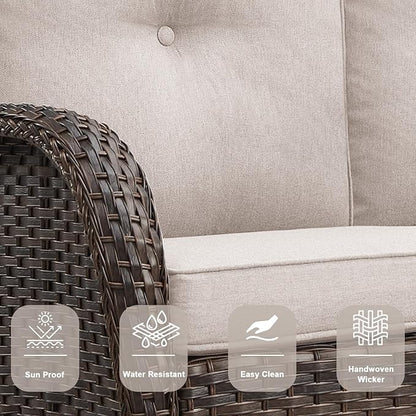 Belord Outdoor Patio Furniture - Wicker Sofa with Removable Cushion, 3 Seater Rattan Couch with Deep Seat, High Backrest, All-Weather for Balcony, Deck, Backyard, Brown/Beige