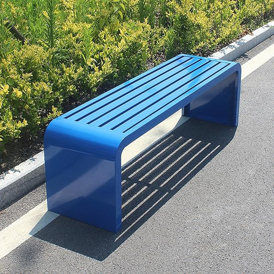 Outdoor Patio Garden Bench, Metal Bench, All-Weather Outdoor Park Bench, for Garden, Porch, Park, Balcony, Outside, Load Capacity 660lbs(Color:Blue,Size:150cm/59in)