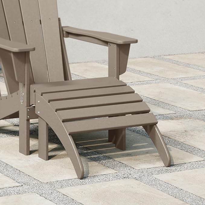 WestinTrends Outdoor Patio Adirondack Ottoman Foot Rest, All Weather Poly Lumber Foot Stool for Adirondack Chair, Widely Used for Outside Porch Pool Lawn Backyard, Weathered Wood