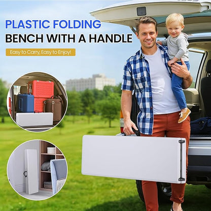 ZENY 6ft Plastic Folding Bench 2 Pack, Portable Outdoor Bench for Picnic Camping Dining Party Garden, Soccer Multipurpose Entertaining Activities, White