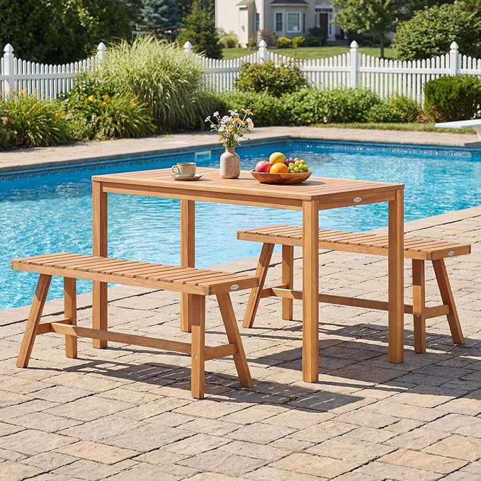 Tangkula Outdoor Acacia Wood Dining Table for 4-6, Rectangular Patio Table with Slatted Tabletop - Photo 4
