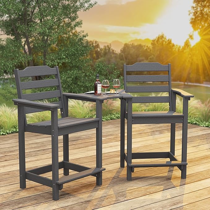 Tall Adirondack Chair, All Weather Resistant Adirondack Bar Stools for Patio, Lawn, Garden, Swimming Pool - Photo 3