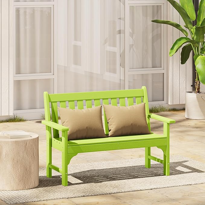 Costaelm Garden Bench, Farmhouse Park Front Porch for Entryway Bench Outdoor Seating Low Bench Patio Bench Outside/Indoor, Lime