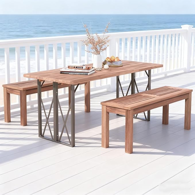 ERGOMASTER Wooden Outdoor Bench Set of 1, 2-Person Patio Backless Garden Benches, Indoor Outdoor Dining Bench for Backyard, Lawn, Porch