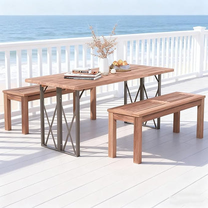 ERGOMASTER Wooden Outdoor Bench Set of 1, 2-Person Patio Backless Garden Benches, Indoor Outdoor Dining Bench for Backyard, Lawn, Porch