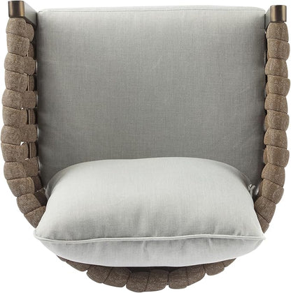 Christopher Knight Home Lena Patio Club Chairs Set of 2, Metal Accent Chairs, Rope Woven Backrest Armchair, Upholstered Cushions Seating, Tub Back Design for Backyard Garden, Brown+Light Gray