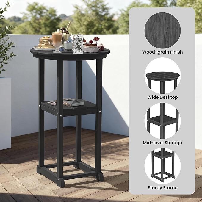 Ciokea 3 Pcs Space-Saving Round Bistro Set, High-Top Outdoor Bar Set with Storage Shelf & 2 Saddle Stools - Photo 4