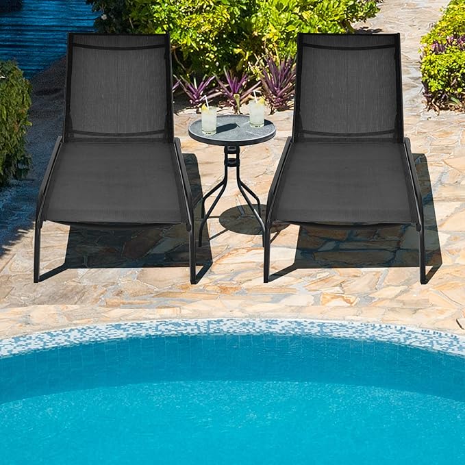 COSTWAY Outdoor Chaise Lounge with Wheels, 6-Position Adjustable Tanning Chair with Stable Aluminum Frame, Portable Sun Bathing Lounge Chair for Backyard, Garden, Poolside (Black)