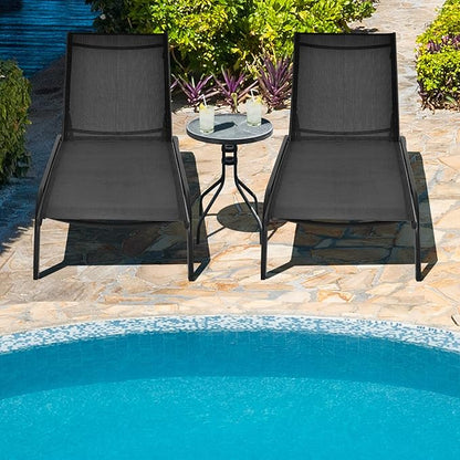 COSTWAY Outdoor Chaise Lounge with Wheels, 6-Position Adjustable Tanning Chair with Stable Aluminum Frame, Portable Sun Bathing Lounge Chair for Backyard, Garden, Poolside (Black)