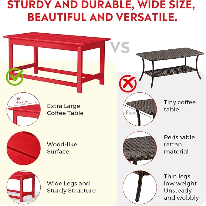 Costaelm Adirondack Conversation Table, HDPE Outdoor Drink Weather Resistant, Outdoor Patio Porch Accent Balcony Table for Pool, Seaside, Backyard, Red