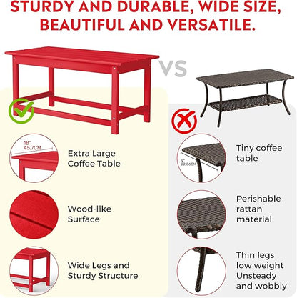 Costaelm Adirondack Conversation Table, HDPE Outdoor Drink Weather Resistant, Outdoor Patio Porch Accent Balcony Table for Pool, Seaside, Backyard, Red