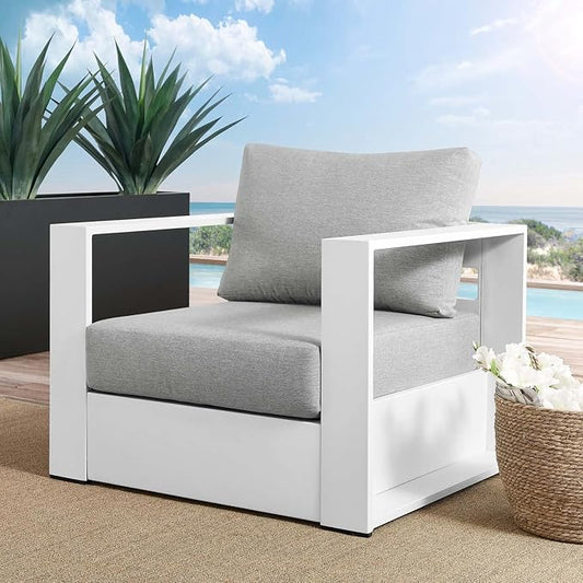 Modway Tahoe Aluminum Outdoor Patio Armchair in White Gray