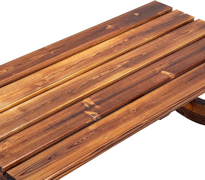 2-Person Rustic Garden Bench, Outdoor Wagon Wheel Wood Bench for Patio Backyard Deck, Carbonized Fir Wood Slat Seat Furniture with 660lbs Load Capacity, Brown, 38.6" L x 19.7" W x 15.8" H