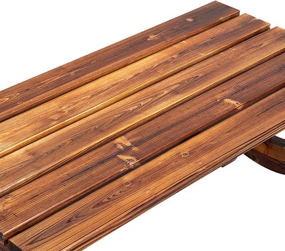 2-Person Rustic Garden Bench, Outdoor Wagon Wheel Wood Bench for Patio Backyard Deck, Carbonized Fir Wood Slat Seat Furniture with 660lbs Load Capacity, Brown, 38.6" L x 19.7" W x 15.8" H