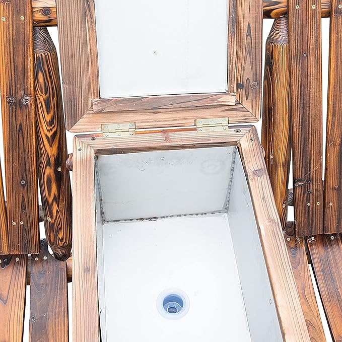 Outsunny Double Wooden Adirondack Chair with Ice Bucket, Outdoor Loveseat with High Backrest, Smooth Armrest, Rustic Brown