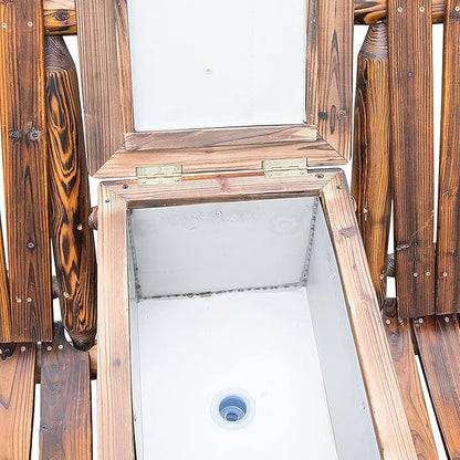 Outsunny Double Wooden Adirondack Chair with Ice Bucket, Outdoor Loveseat with High Backrest, Smooth Armrest, Rustic Brown