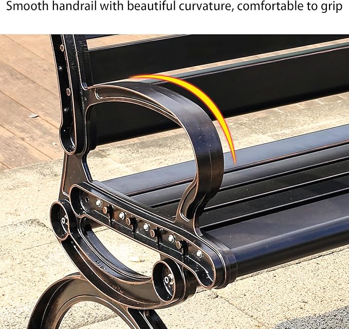 Outdoor Bench Chair Cast Aluminum Park Bench Large All Weather Metal Garden Bench for Backyard Porch Lawn (200cm DB Armless No Backrest Bench)