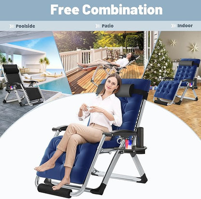 Slsy Zero Gravity Chair Oversized XL, Reclining Lounge Chair with Removable Cushion & Tray for Indoor and Outdoor, Patio Recliner Folding Reclining Chair