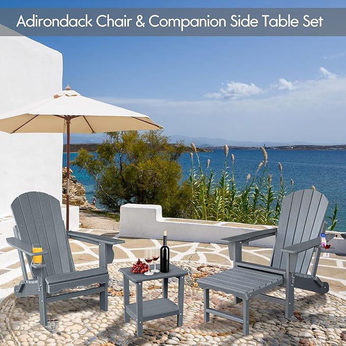 Folding Adirondack Chairs, Oversized HDPE Adirondack Chairs with Side Table and Cup Holder - Photo 6