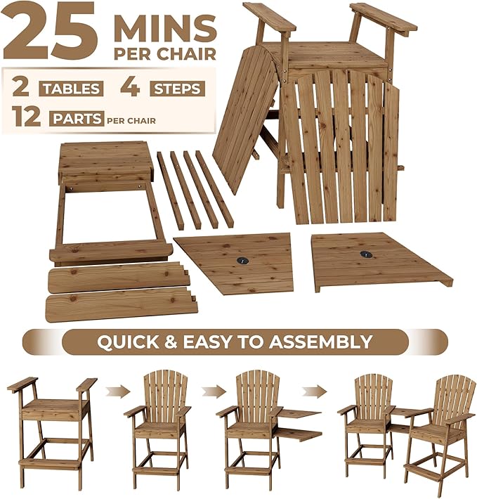 Outdoor Adirondack Barstools with Connecting Tray, Tall Adirondack Chairs Bar Chairs for Deck, Balcony, Backyard, Patio Bar Stool Chair with High Back, Bar Height Adirondack Chairs Set of 4