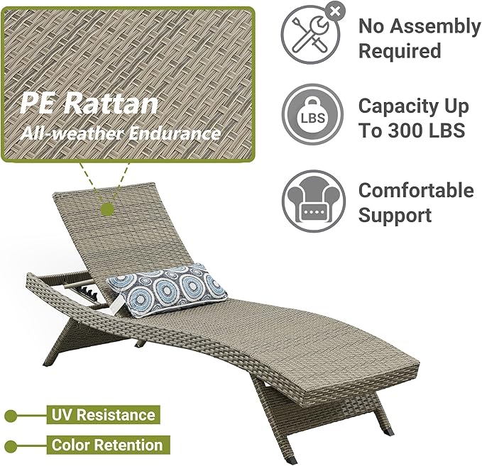 Outdoor Wicker Reclining Lounge Chair, 79" Rattan Patio Chaise Lounges for Poolside, Garden, Backyard, Set of 2 - Photo 4