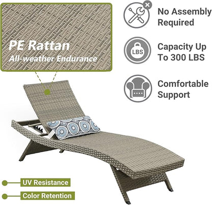 Outdoor Wicker Reclining Lounge Chair, 79" Rattan Patio Chaise Lounges for Poolside, Garden, Backyard, Set of 2, Adjustable Backrest, Beach Sunbathing Chairs, Multi-Gray