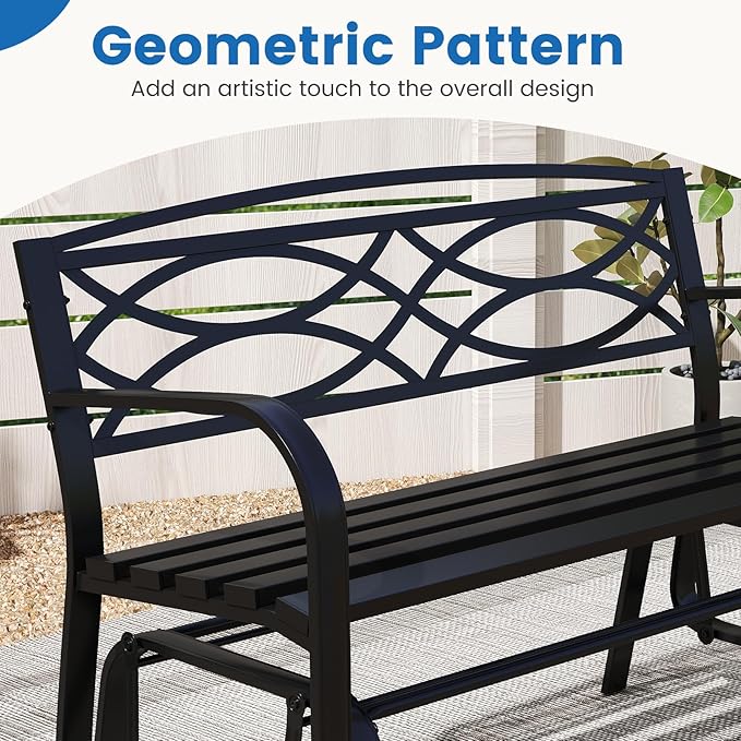 Tangkula 2-Person Outdoor Glider Bench, Patio Rocking Loveseat Chair with Metal Frame, Armrests - Photo 5