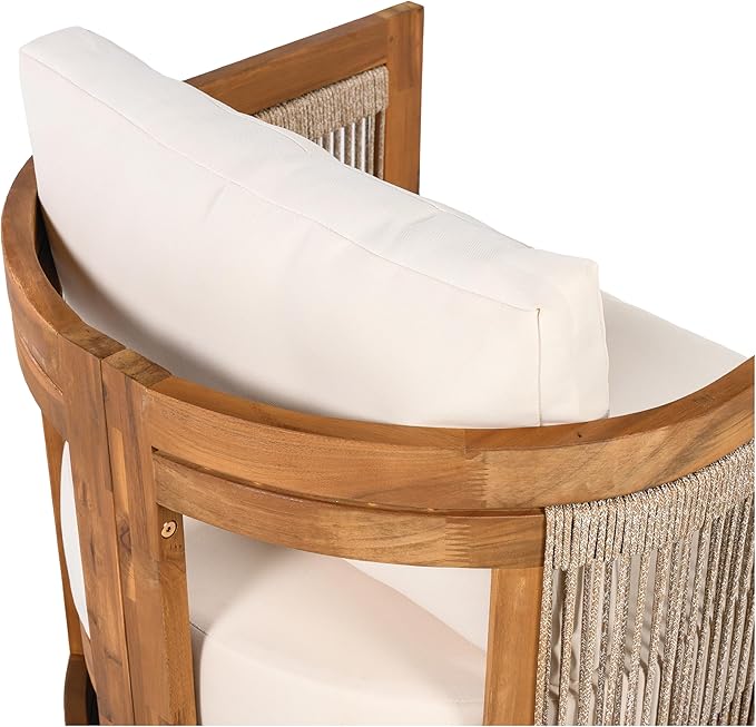 Merax Acacia Wood Outdoor Club Chair Set of 2, Woven Rope Accents Design, Wooden Patio Accent Chair Set - Photo 8