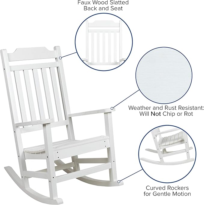 Flash Furniture Set of 2 Winston All-Weather Rocking Chair in White Faux Wood