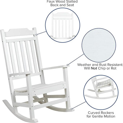 Flash Furniture Set of 2 Winston All-Weather Rocking Chair in White Faux Wood